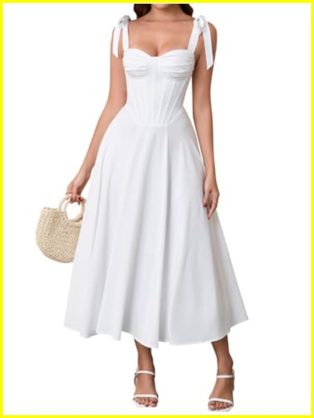 Corset Midi Dress with Bow Straps - Sleeveless A-Line Summer Dresses for Women
